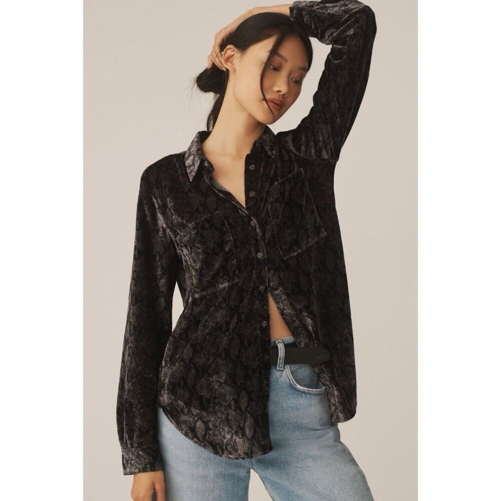 Anthropologie Hadley Relaxed Buttondown Shirt Pilcro Velvet Grey Womens Small S